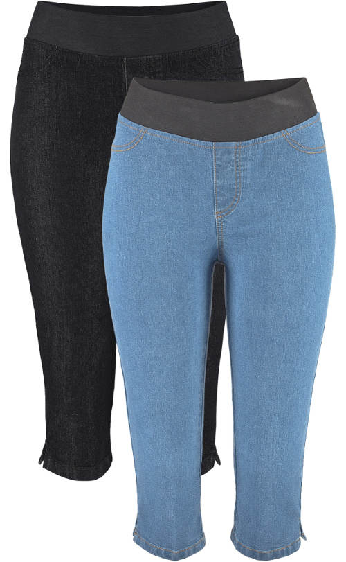 Svetlo modrej a čiernej letné džínsové legíny